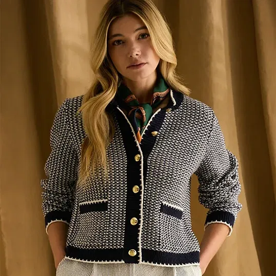 Joules Navy Bridget Button Through Textured Cardigan