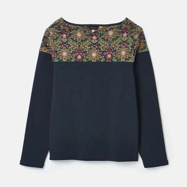 Joules Navy Damask New Harbour Long Sleeve Breton Top