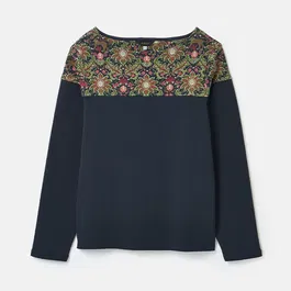 Joules Navy Damask New Harbour Long Sleeve Breton Top