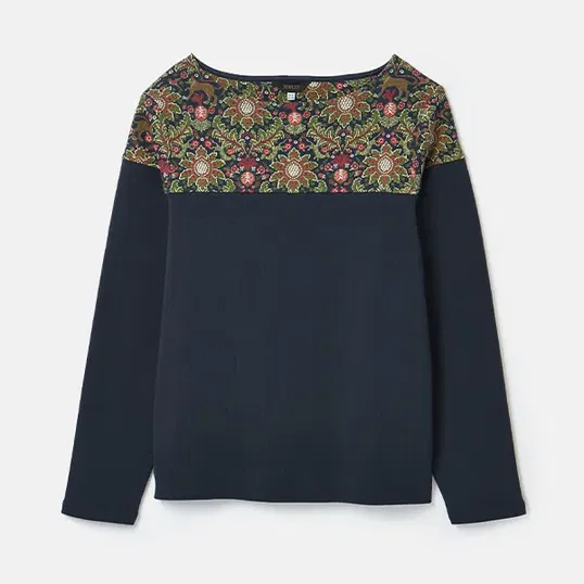 Joules Navy Damask New Harbour Long Sleeve Breton Top