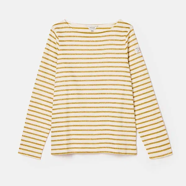 Joules Cream Gold Stripe New Harbour Long Sleeve Breton Top