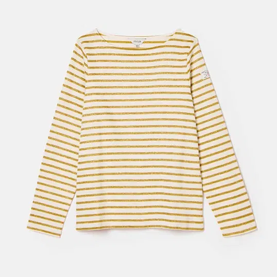 Joules Cream Gold Stripe New Harbour Long Sleeve Breton Top