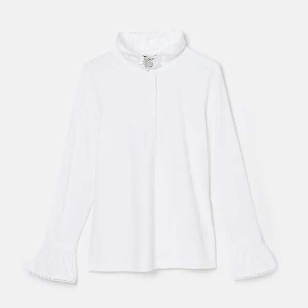 Joules White Kate Long Sleeve Frilled Neck Top