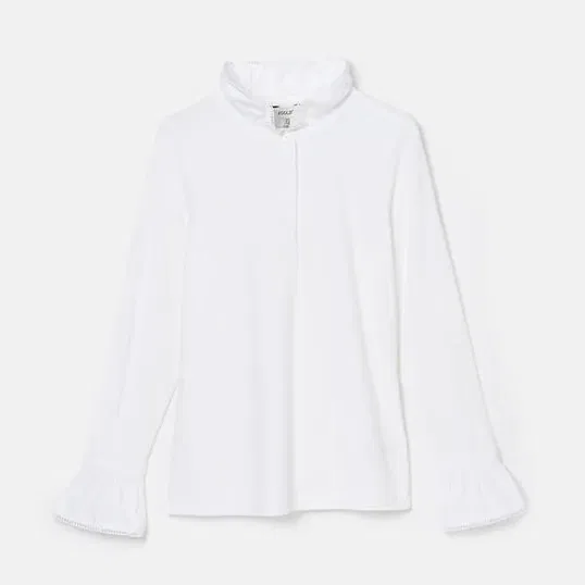 Joules White Kate Long Sleeve Frilled Neck Top