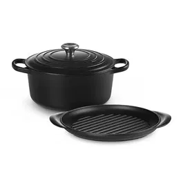 Le Creuset Signature Satin Black Cast Iron 2 Piece 22cm Casserole & 25cm Grill