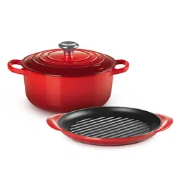 Le Creuset Signature Cerise Cast Iron 2 Piece 22cm Casserole & 25cm Grill