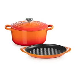 Le Creuset Signature Volcanic Cast Iron 2 Piece 22cm Casserole and 25cm Grill