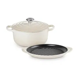 Le Creuset Signature Meringue Cast Iron 2 Piece 22cm Casserole & 25cm Grill