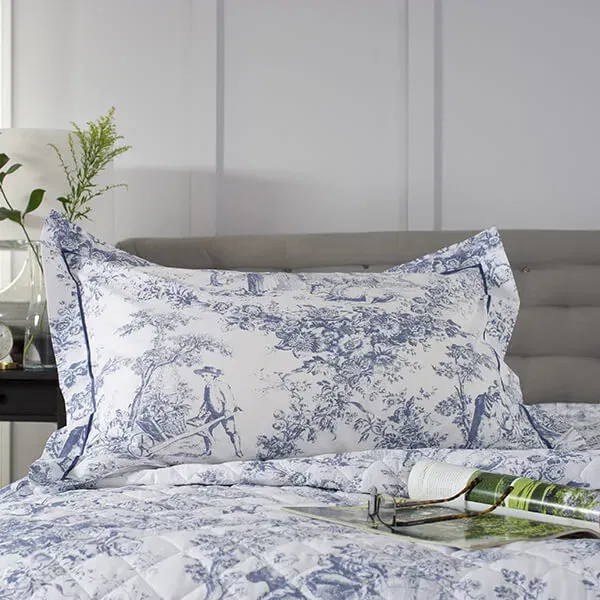The Lyndon Company Toile De Jouy Pillowcase Pair Blue Oxford
