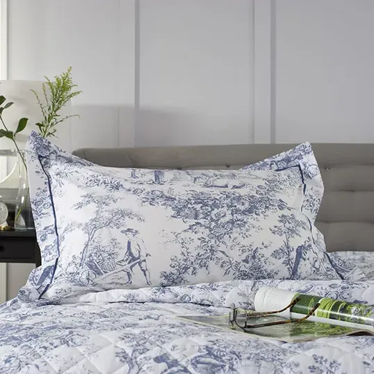 The Lyndon Company Toile De Jouy Pillowcase Pair Blue Oxford