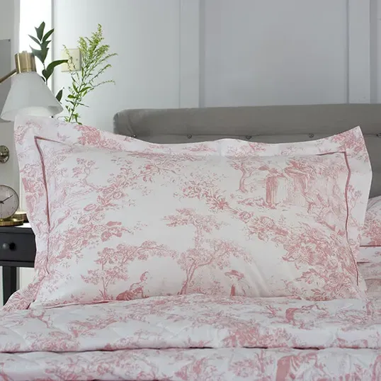 The Lyndon Company Toile De Jouy Pillowcase Pair Pink Oxford