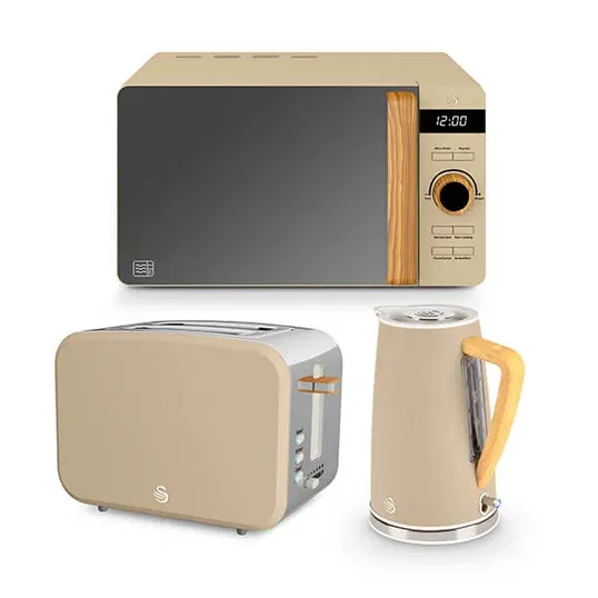 Swan Nordic Oatmeal 1.7L Kettle, 2 Slice Toaster & 20L Digital Microwave Set