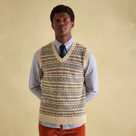 Joules Mens Cream Fairisle Knitted Tank Top