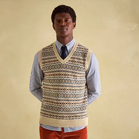 Joules Mens Cream Fairisle Knitted Tank Top