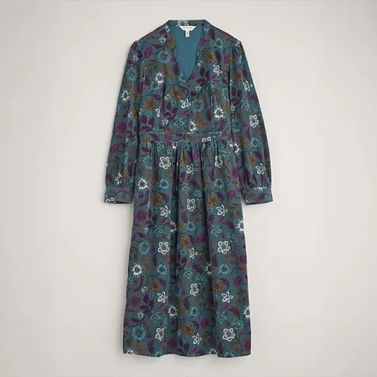 Seasalt Rose Cottage Dress Woodblock Bloom Dusky Jade
