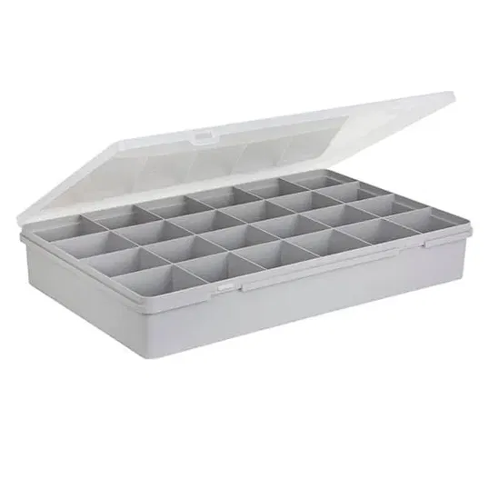 Wham Organiser Box 7.01 Large Divider Box with 24 Divisions Soft Grey/Clear