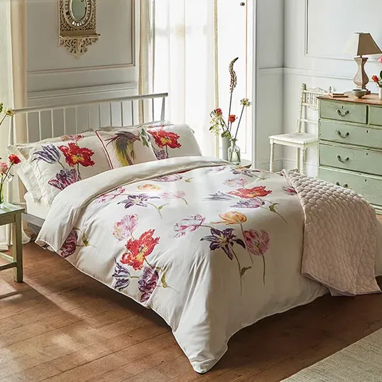 Sanderson Tulipomania Duvet Cover Set Super King Size Rose Red & Amethyst