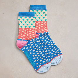 White Stuff Heart Spot Ankle Socks Blue Multi