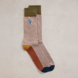 White Stuff Mens Coffee Embroidered Ankle Socks Brown Multi
