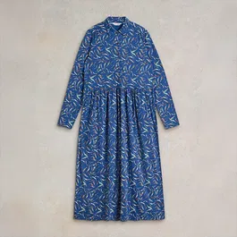 White Stuff Rylee Jersey Shirt Dress Blue Print
