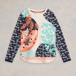 White Stuff Clara Long Sleeve T-Shirt Blue Print