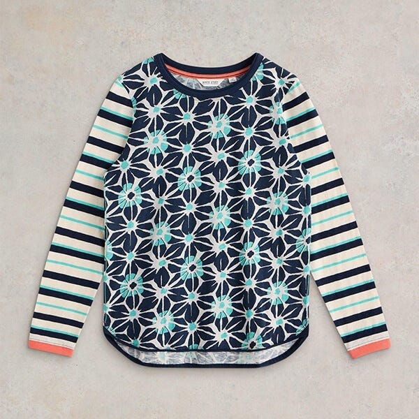 White Stuff Clara Long Sleeve T-Shirt Ivory Multi