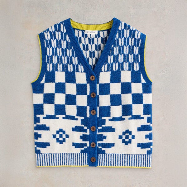 White Stuff Geo Mix Button Tank Top Blue Multi