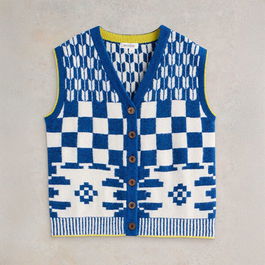 White Stuff Geo Mix Button Tank Top Blue Multi