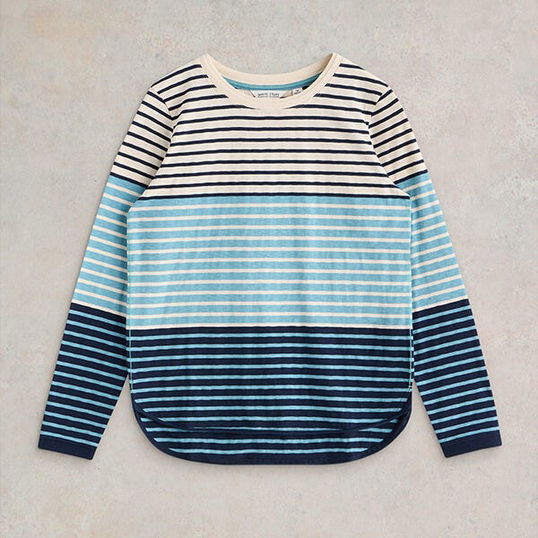 White Stuff Clara Long Sleeve T-Shirt Blue Multi