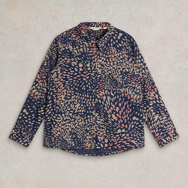 White Stuff Sophie Organic Cotton Shirt Navy Print