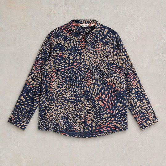 White Stuff Sophie Organic Cotton Shirt Navy Print