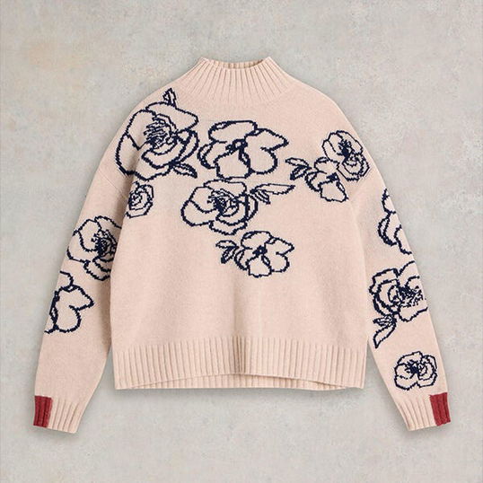 White Stuff Sprig Floral Jumper Natural Multi