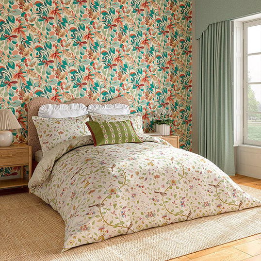 Sanderson April`s Garden Duvet Cover Super King Size Olive & Mulberry