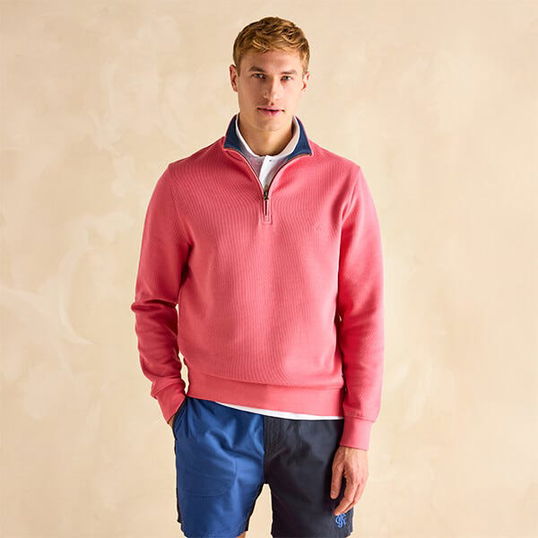 Joules Mens Pink Alistair Quarter Zip Cotton Sweatshirt